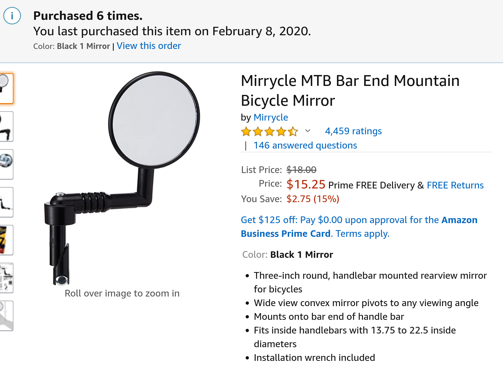 Mirrycle mtb bar online end mountain bicycle mirror