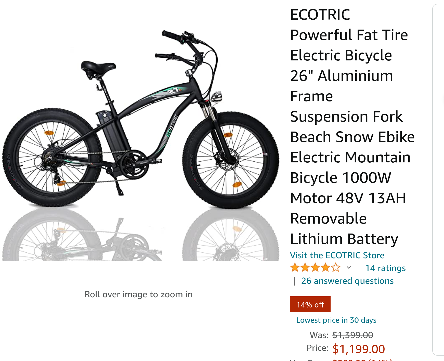 Ecotric hammer fat store tire electric bike