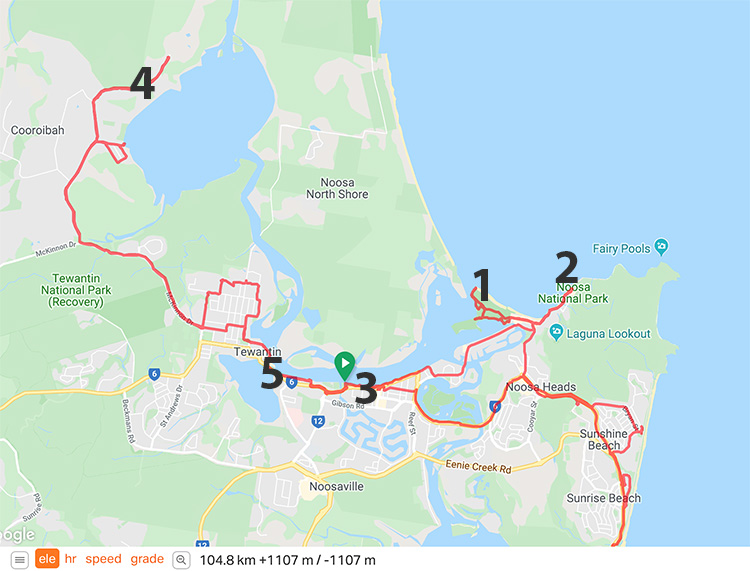 Map : Sunshine Coast Ride : 104 km