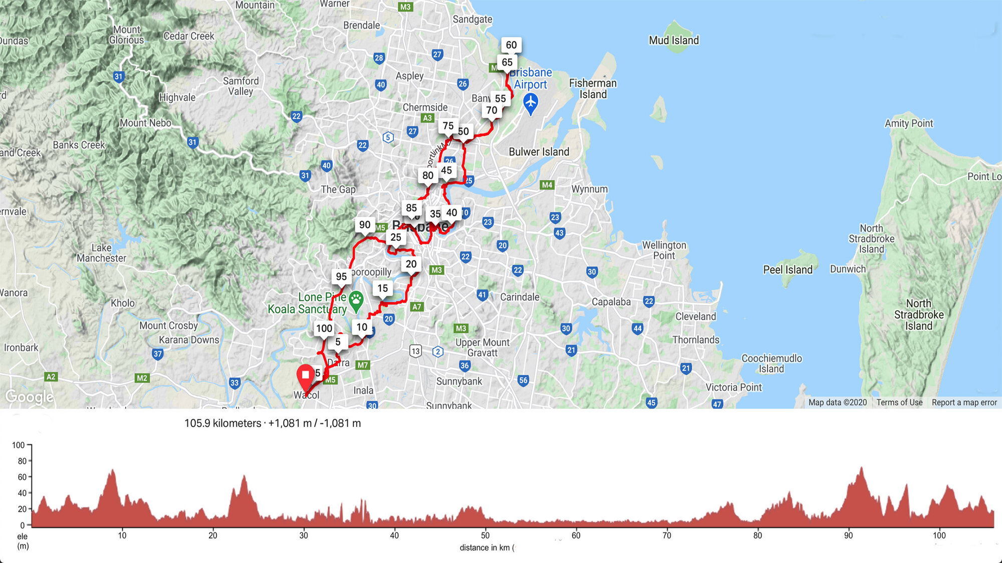 Map : Wacol to Nudgee Beach