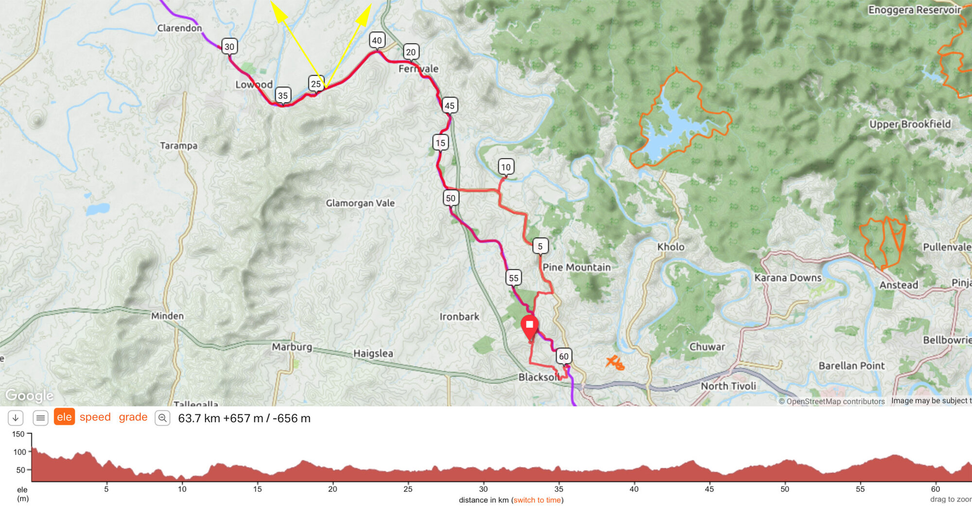 Map : Brisbane Valley Rail Trail : Pine Mountain – Lowood