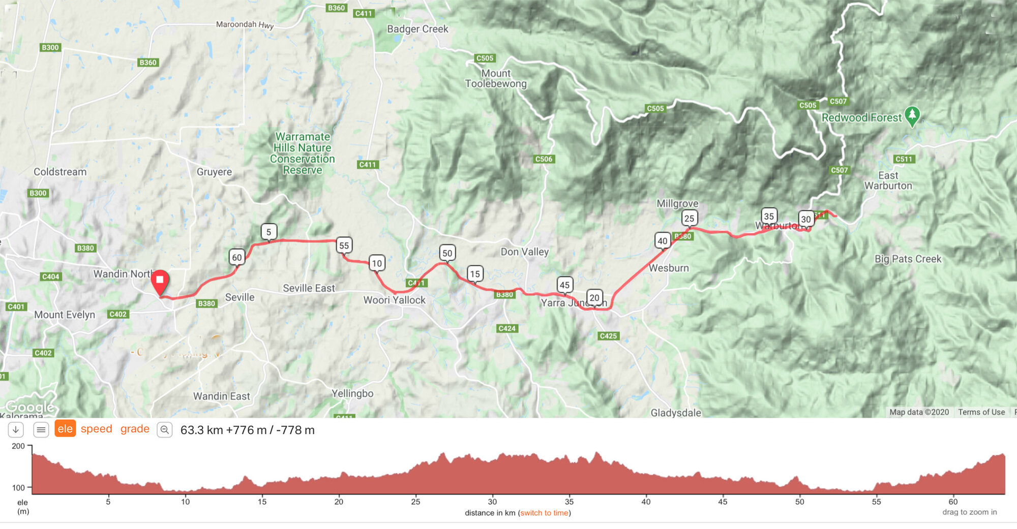 Map : Lilydate – Warburton Rail Trail