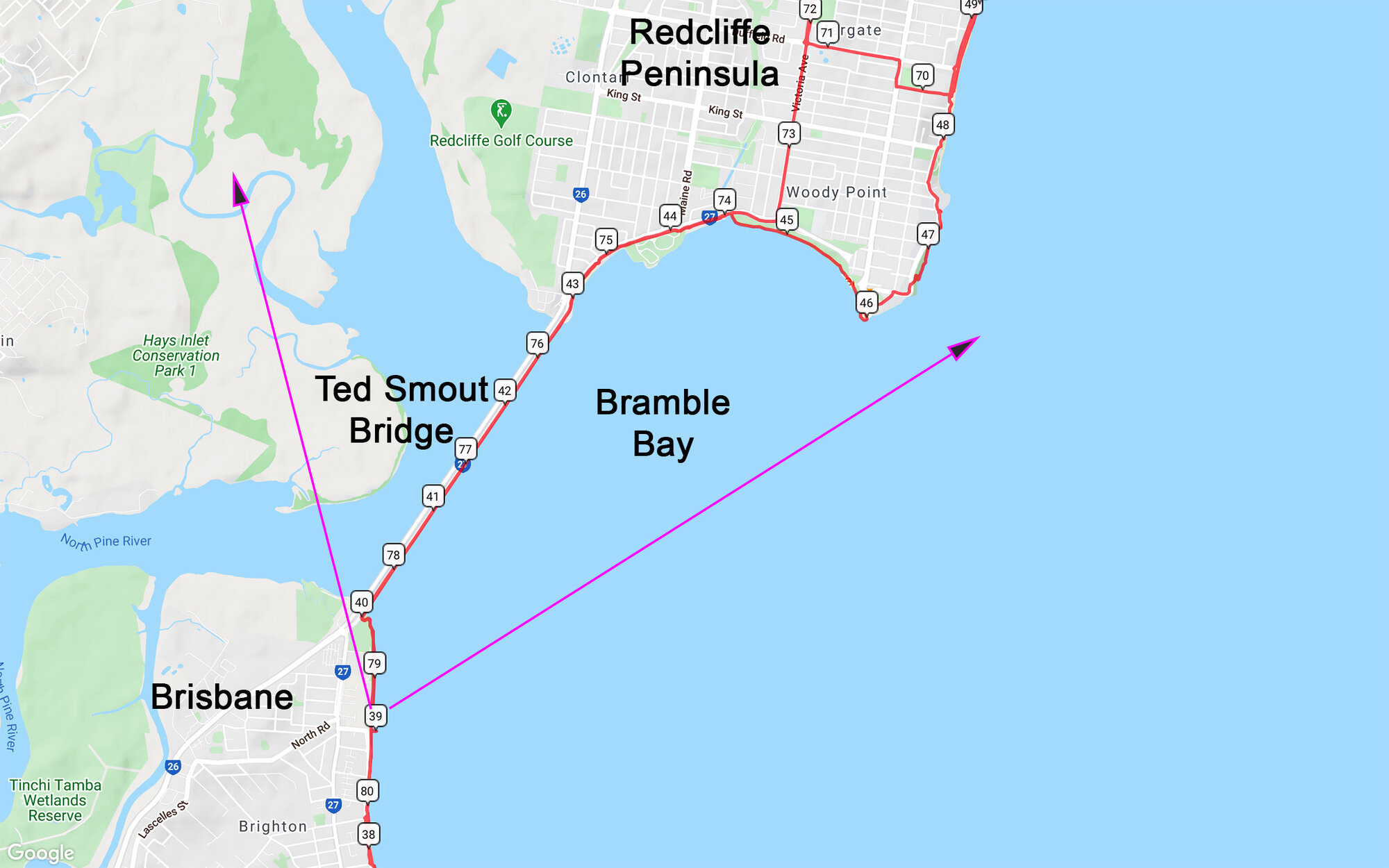 Map : Ride to Redcliffe Peninsula