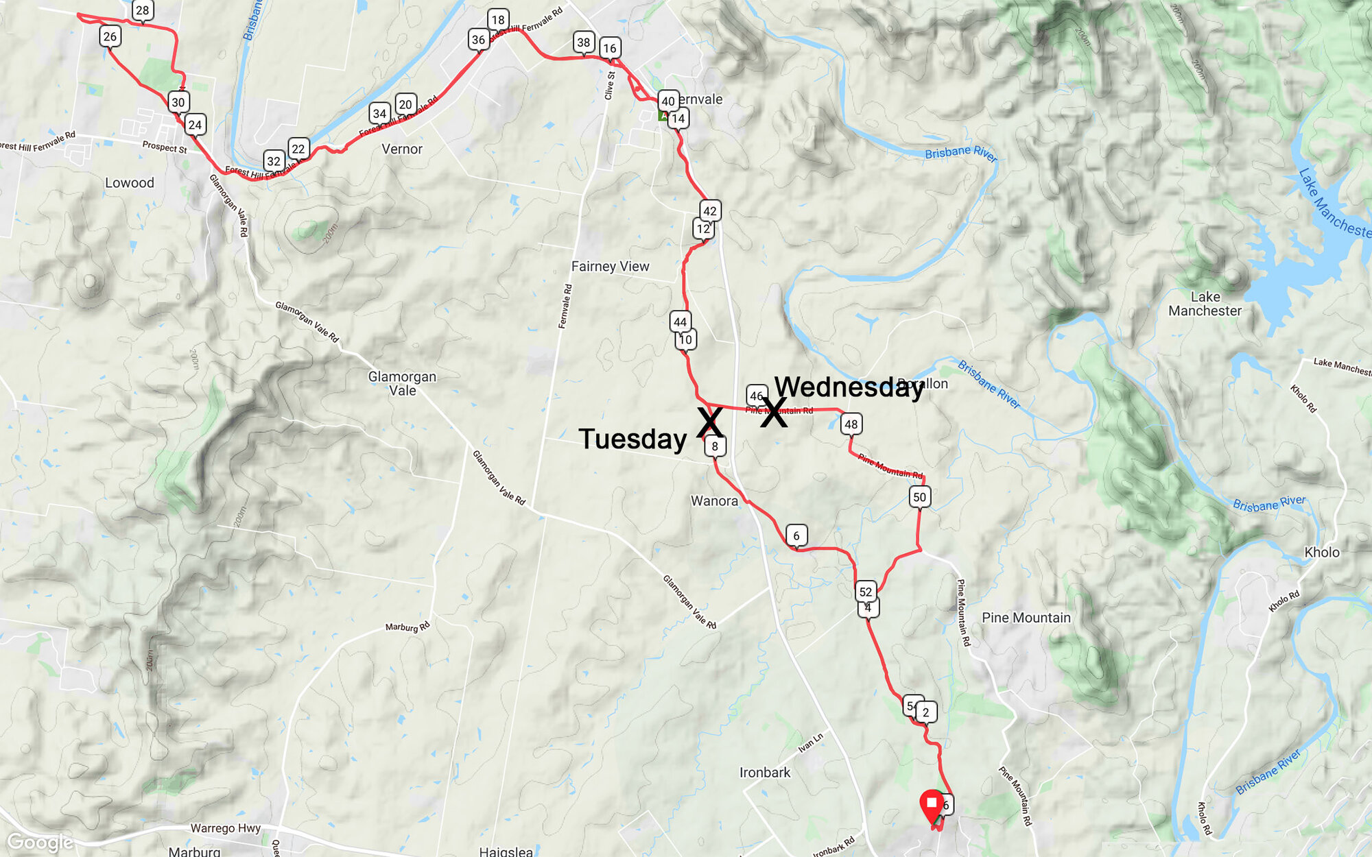 Ride with GPS : Pine Mountain to Lowood