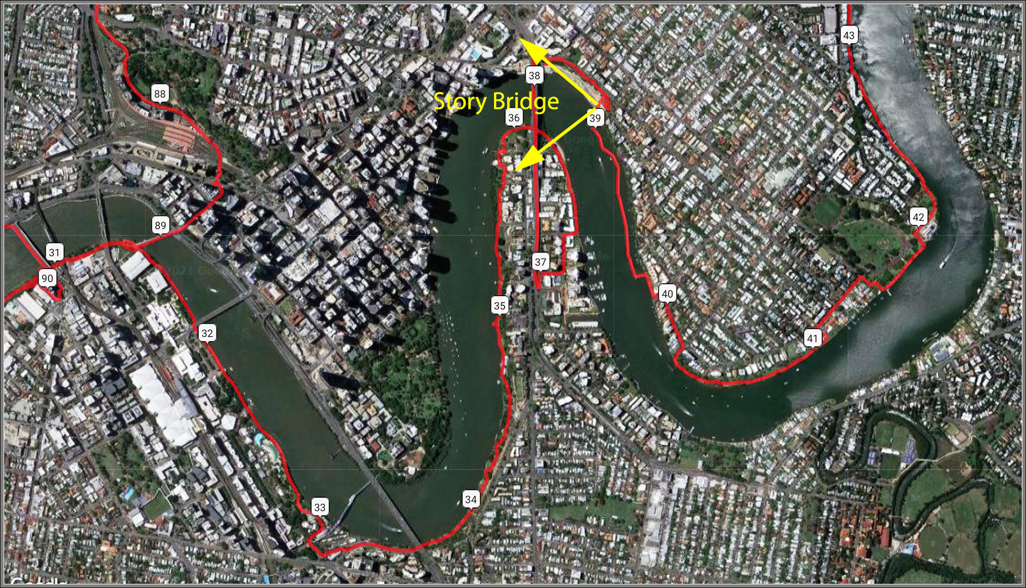 Map : River Ride through Brisbane