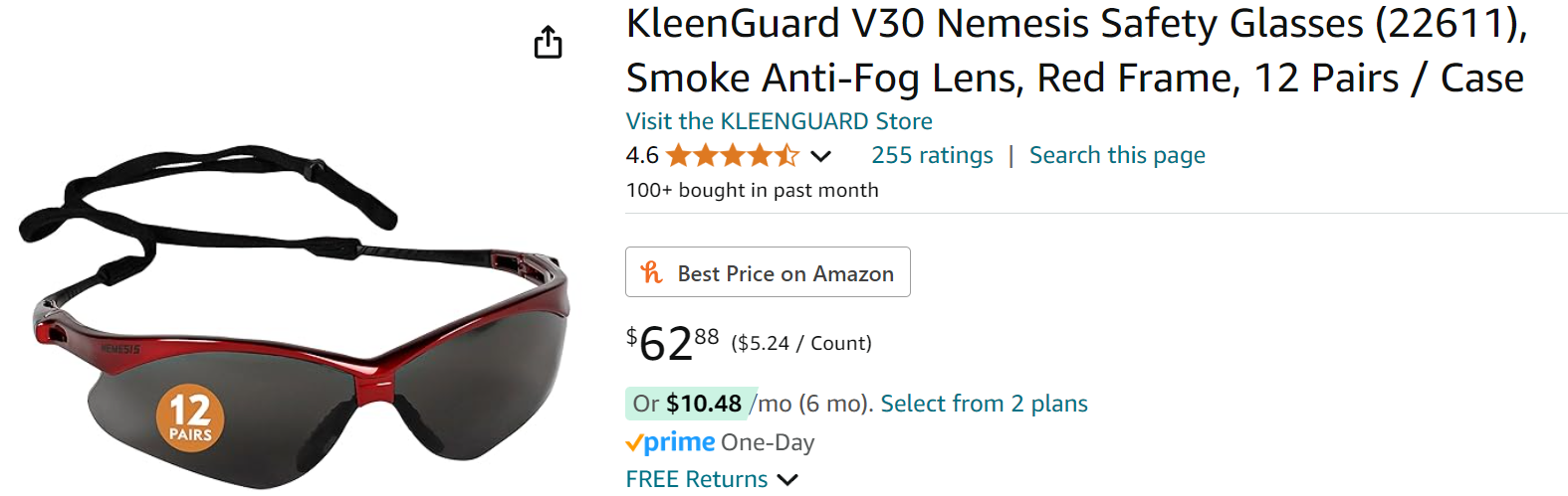 2024-08-13 16_57_01-KleenGuard V30 Nemesis Safety Glasses (22611), Smoke Anti-Fog Lens, Red Fr...png