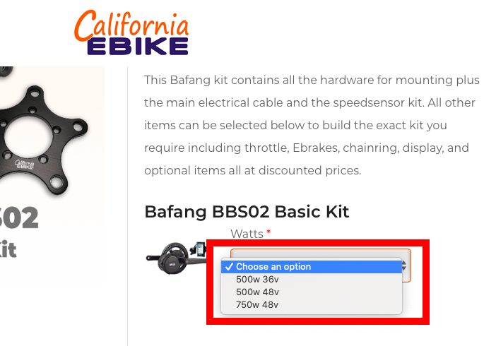 Bafang BBS02 36V 500W Mid Drive Electric Bicycle Kit