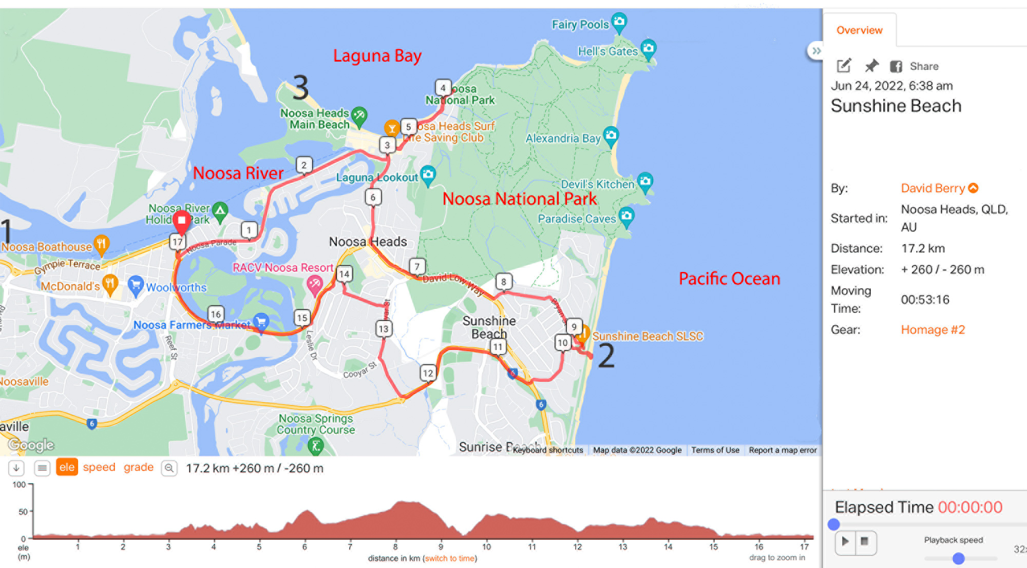 Ride with GPS map : Sunshine Beach