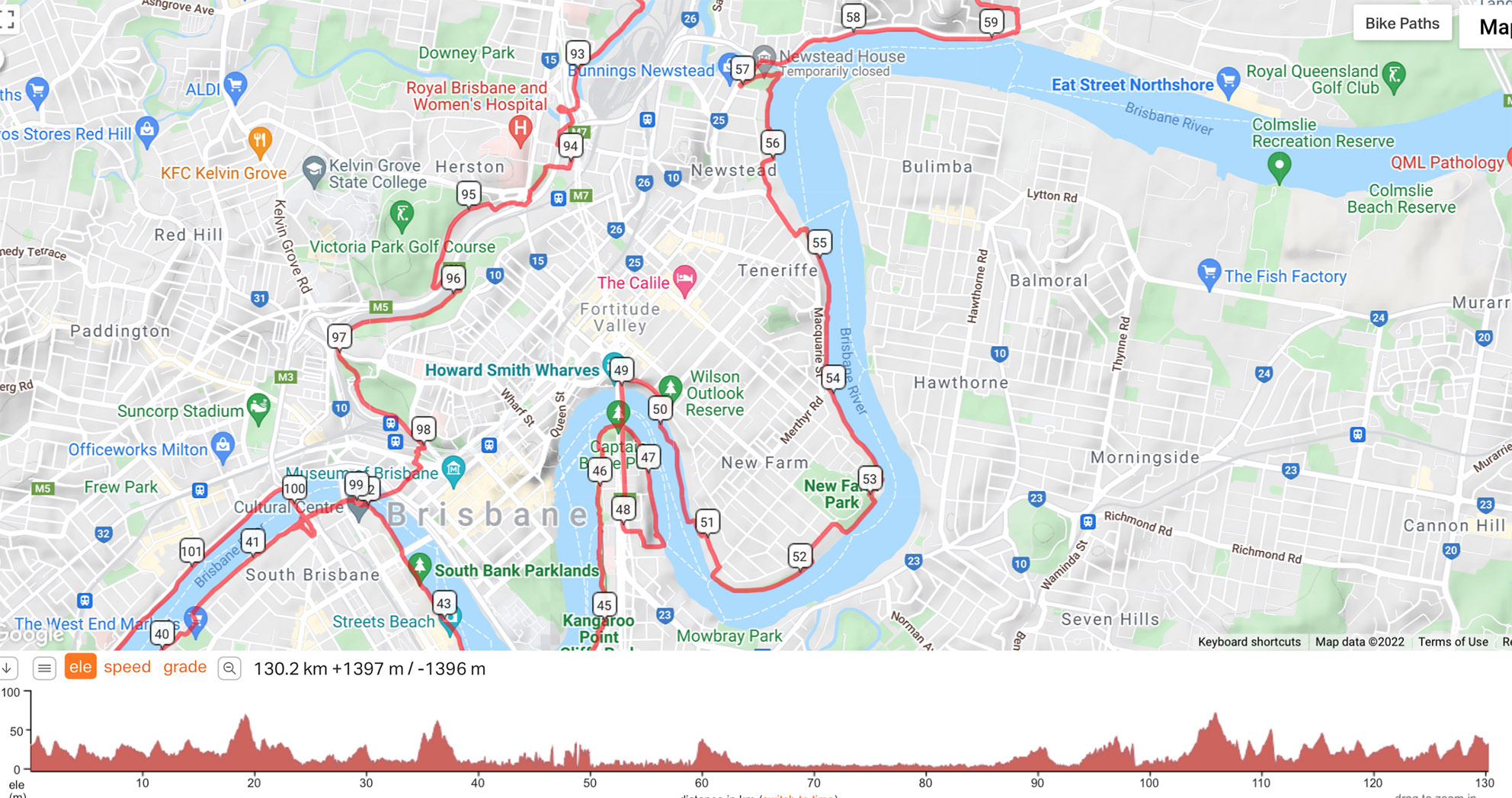 Ride with GPS : Brisbane River Ride