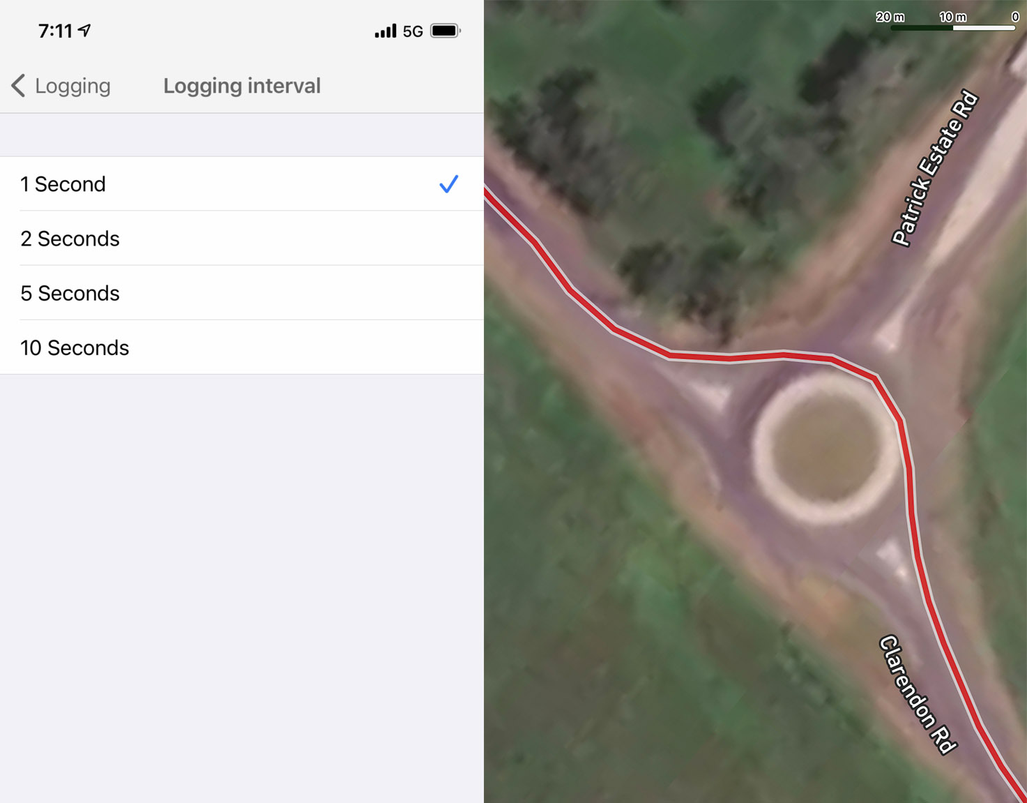 Ride with GPS logging interval set to 1 second