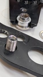 Spacer stack assembled and how it fits in the axle plate 'U' groove.